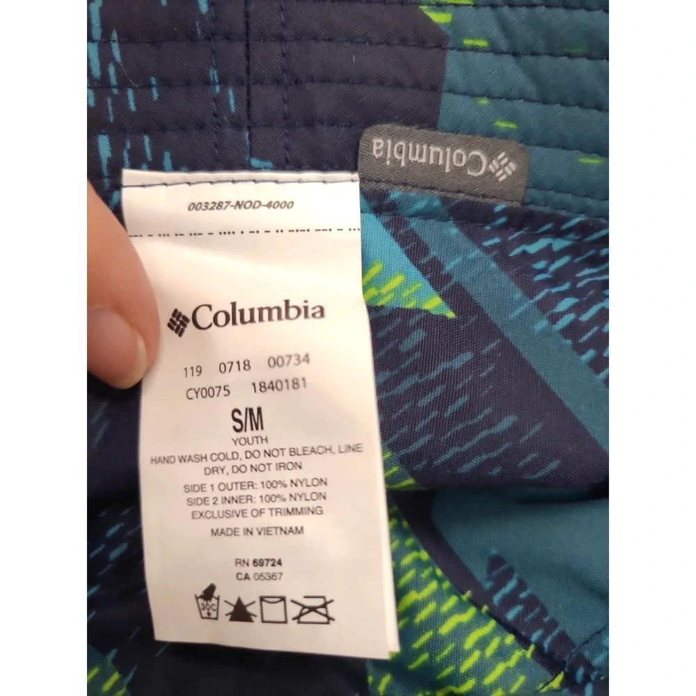 Columbia Bucket Hat Youth small medium Green Blue Reversible Outdoor Fishing